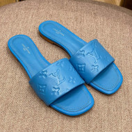 Louis Vuitton Revival Flat Slide Sandals in Monogram Embossed Lambskin Blue 2022 04