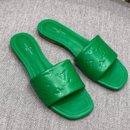 Louis Vuitton Revival Flat Slide Sandals in Monogram Embossed Lambskin Green 2022 