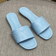 Louis Vuitton Revival Flat Slide Sandals in Monogram Embossed Lambskin Pale Blue 2022 