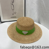 Prada Straw Wide Brim Hat Khaki/Green 2022 0401127