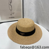 Prada Straw Wide Brim Hat Khaki/Black 2022 0401130