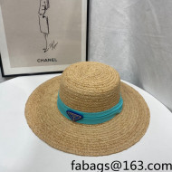 Prada Straw Wide Brim Hat Khaki/Blue 2022 0401126