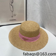 Prada Straw Wide Brim Hat Khaki/Pink 2022 0401128