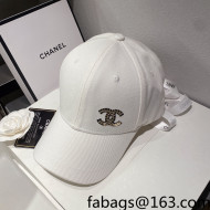 Chanel Sequins CC Canvas Baseball Hat White 2022 0401121