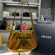 Prada Cleo Sequins Shoulder Bag 1BC169 Gold 2022