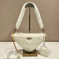  Prada Signaux Shearling Triangle Pouch Bag White 2023