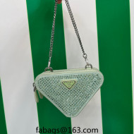  Prada Triangle Crystal Embellished Satin and Leather Mini Pouch 1NR015 Green 2023 