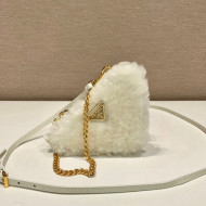  Prada Triangle Shearling and Saffiano Leather Mini Pouch 1NR015 White 2023