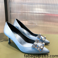 Roger Vivier Satin Crystal Buckle Pumps 6.5cm Blue 2022 22