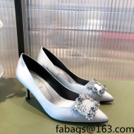 Roger Vivier Satin Crystal Buckle Pumps 6.5cm Light Blue 2022 24