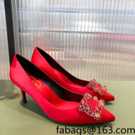 Roger Vivier Satin Crystal Buckle Pumps 6.5cm Red 2022 29