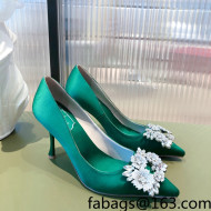 Roger Vivier Satin Crystal Buckle Pumps 8.5cm Green 2022 33