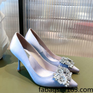 Roger Vivier Satin Crystal Buckle Pumps 8.5cm Purple 2022 34