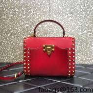 Valentino Small Rockstud Calfskin Tote Bag 0056 Red 2022