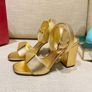 Valentino One Stud Lambskin Sandals 9cm Gold 2022 73