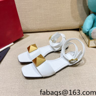 Valentino One Stud Lambskin Flat Sandals White 2022 76