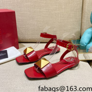 Valentino One Stud Lambskin Flat Sandals Red 2022 77