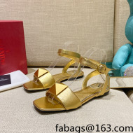 Valentino One Stud Lambskin Flat Sandals Gold 2022 79