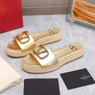 Valentino VLogo Calfskin Slide Sandals Gold 2022 98