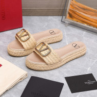 Valentino VLogo Straw Slide Sandals Beige 2022 99