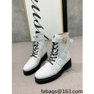 Balmain Quilted Calfskin B Buckle Ankle Boots White 2021 120429