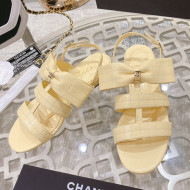 Chanel Quilted Lambskin Flat Sandals with Bow Yellow 2022 032803