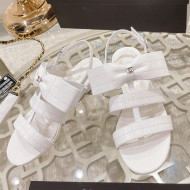 Chanel Quilted Lambskin Flat Sandals with Bow White 2022 032804