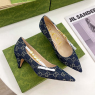 Gucci GG Denim Pumps 5.5cm with 'GUCCI' Bow Blue 2022