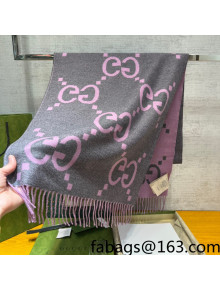 Gucci Maxi-GG Cashmere Scarf 45x200cm Pink/Grey 2021 09