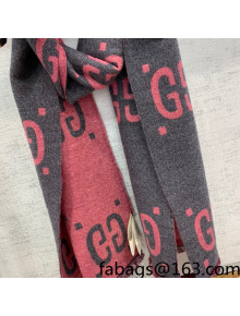 Gucci Maxi-GG Wool Scarf 35x190cm Grey/Pink 2021 11