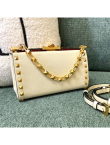 Valentino Rockstud Alcove Grainy Calfskin Clutch Mini Bag White/Gold 2021 0599