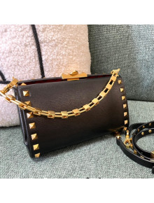 Valentino Rockstud Alcove Grainy Calfskin Clutch Mini Bag Black/Gold 2021 0599