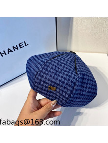 Dior Houndstooth Fabric Beret Hat Navy Blue 2021