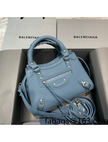 Balenciaga Neo Classic Mini Bag in Grained Calfskin Dusty Blue/Silver 2021 638512