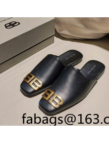 Balenciaga BB Lambskin Flat Mules Black/Gold 2021 22