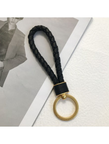 Bottega Veneta Intrecciato Lambskin Key Ring Black/Gold 2022 608783