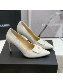 Chanel Vintage Buckle Calfskin High Heel Pumps 8cm White 2022 18