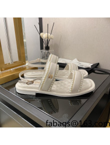 Chanel Lambskin Pearl Flat Sandals G38423 White 2022 