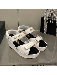 Chanel Leather Wedge Sandals White 2022 24