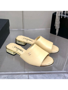 Chanel Leather Slide Sandals Beige 2022 26