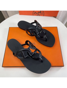 Hermes Egerie Thong Slide Sandals Black 2022