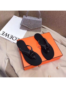 Hermes Beach Thong Slide Sandals Black 2022 08