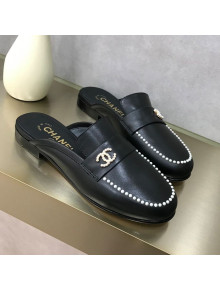 Chanel Calfskin Pearl Charm Mules Black 2020