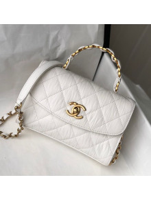 Chanel Crumpled Lambskin Mini Flap Bag with Top Handle AS2477 White 2021