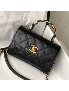 Chanel Crumpled Lambskin Mini Flap Bag with Top Handle AS2477 Black 2021