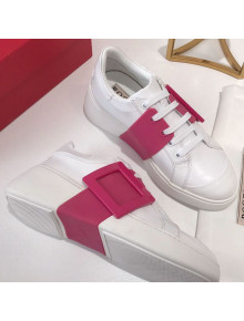 Roger Vivier Viv' Skate Calfskin Buckle Sneakers White/Red 2019