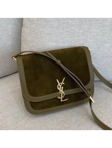 Saint Laurent Solferino Medium Satchel in Suede and Calfskin 635025 Green 2020