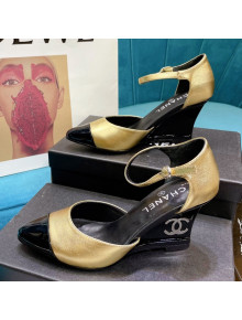 Chanel Calfskin Wedge Pumps Gold 2021