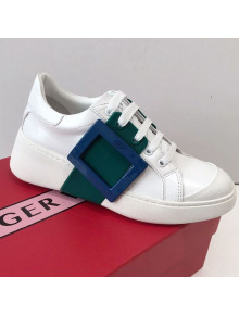 Roger Vivier Viv' Skate Calfskin Buckle Sneakers White/Green 2019