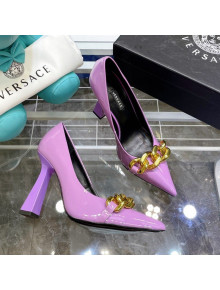 Versace Medusa Chain Patent Leather Pumps 9.5cm Purple 2021 14